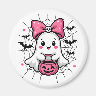 Spooky Ghost with Pink Bow Breast Cancer Awareness Magnet