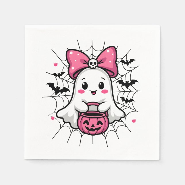 Spooky Ghost with Pink Bow Breast Cancer Awareness Napkins (Front)
