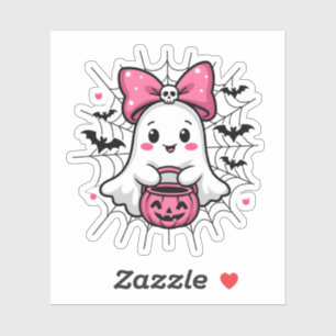 Spooky Ghost with Pink Bow Breast Cancer Awareness Sticker