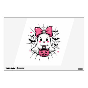 Spooky Ghost with Pink Bow Breast Cancer Awareness Wall Decal