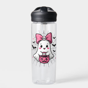 Spooky Ghost with Pink Bow Breast Cancer Awareness Water Bottle