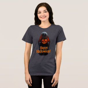 Spooky Ghost with Pumpkin – Happy Halloween Tri-Blend Shirt