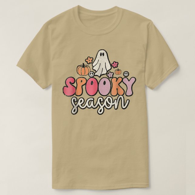 Spooky GhostDistressed Groovy Ghost Spooky Season  T-Shirt (Design Front)