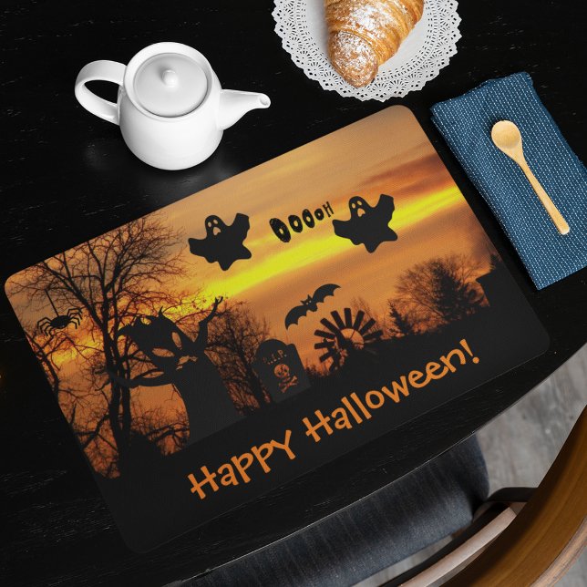 Spooky Ghosts and Bats on Halloween Night Placemat (In Situ)
