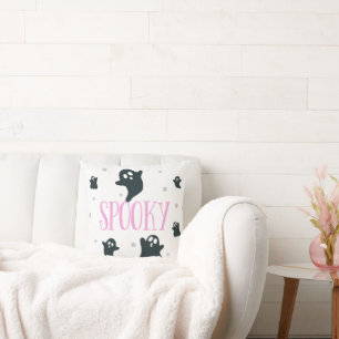 Spooky Ghosts and Polka Dots White Halloween Throw Pillow