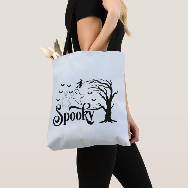 Spooky Ghosts Bats Blue Sky Clouds Halloween Tote Bag (Close Up)