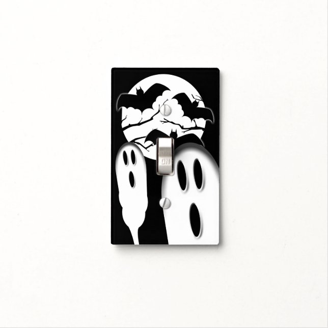 Spooky Ghosts Full Moon Vampire Bats Halloween Light Switch Cover (In Situ)