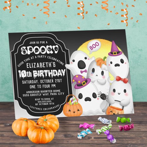 Spooky Ghosts Halloween 10th Birthday  Invitation