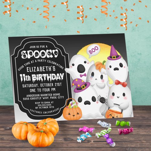 Spooky Ghosts Halloween 11th Birthday Invitation