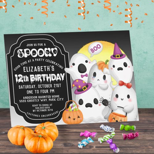 Spooky Ghosts Halloween 12th Birthday Invitation