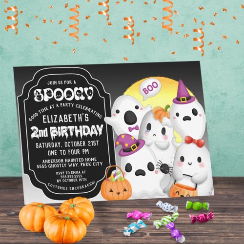 Spooky Ghosts Halloween 2nd Birthday  Invitation