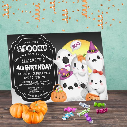 Spooky Ghosts Halloween 4th Birthday  Invitation