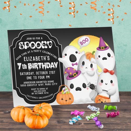 Spooky Ghosts Halloween 7th Birthday  Invitation