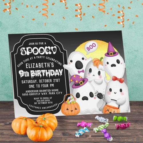Spooky Ghosts Halloween 9th Birthday  Invitation