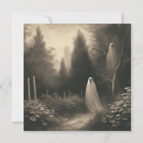 Spooky Ghosts In Graveyard Horror Goth  Card