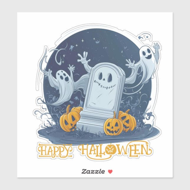 Spooky Ghosts on Graveyard Sticker (Sheet)