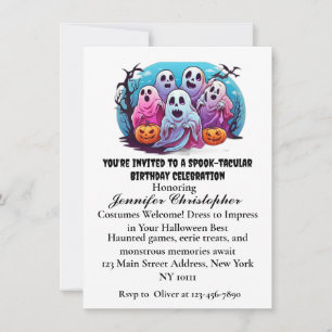 Spooky Ghosts pumpkin Bats Halloween Birthday Invitation