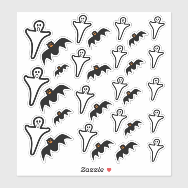 Spooky Ghosts & Scary Bats Halloween Stickers (Sheet)