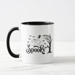 Spooky Ghosts Tree Birds Witch on Broom Halloween Mug