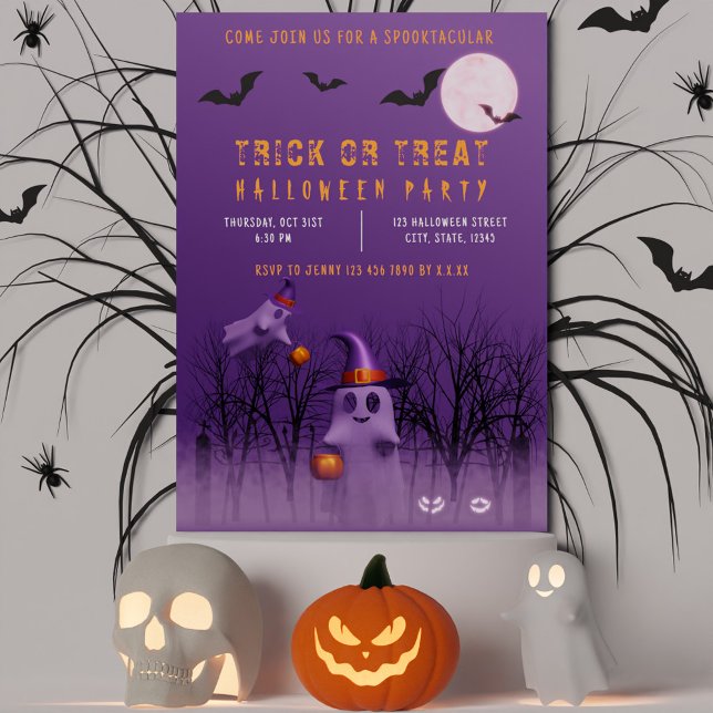 Spooky Ghosts Trick or Treat Halloween party Invitation (Spooky Ghosts Trick or Treat Halloween party Invitation)