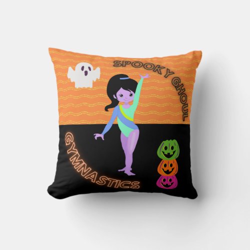 Spooky Ghoul Gymnastics Monster Gymnast Halloween  Throw Pillow