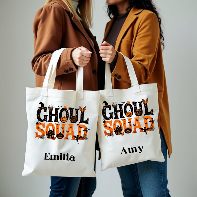 Spooky Ghoul Squad Halloween Custom Name Tote Bag (Creator Uploaded)