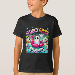 Spooky Ghoul Summer Cute Ghost Flamingo Hello Summ T-Shirt