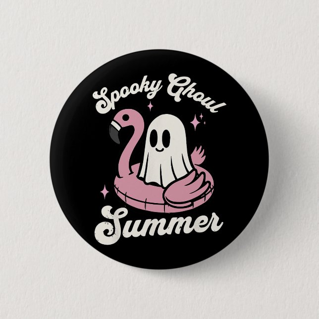 Spooky Ghoul Summer Cute Ghost Flamingo Summer Vib Button (Front)