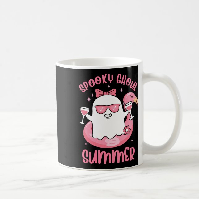 Spooky Ghoul Summer Cute Ghost Flamingo Summer Vib Coffee Mug (Right)