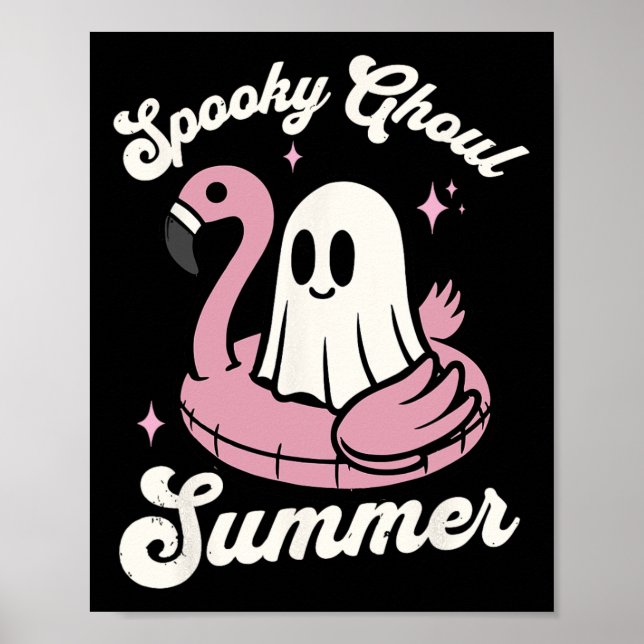 Spooky Ghoul Summer Cute Ghost Flamingo Summer Vib Poster (Front)