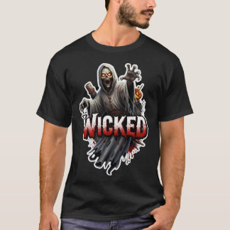Spooky ghoul with glowing eyes and Wicked text T-Shirt