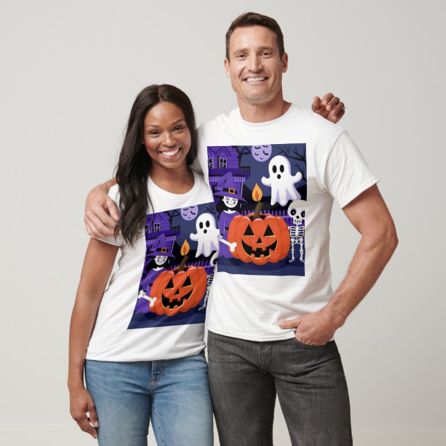 Spooky Girl and Pumpkin Ghost Pot Halloween Tee (Unisex)