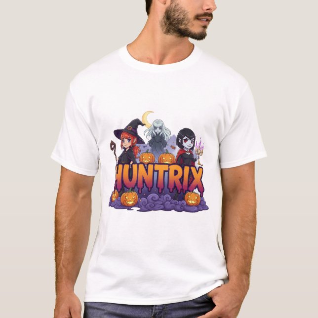 Spooky Girl Gang with Pumpkins and Dripping  T-Shirt (Front)