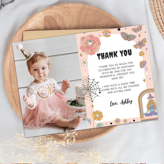 Spooky Girl Ghost Birthday Photo Thank You Card | Zazzle