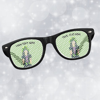 Spooky Girl Green Hat and Hair Black Dress Retro Sunglasses