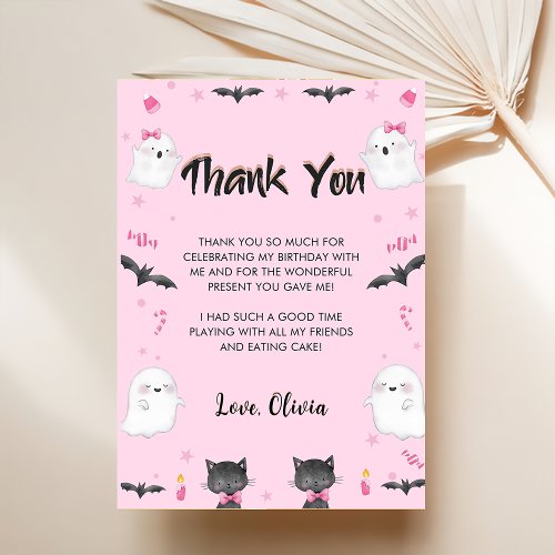 Spooky Girl Halloween Birthday Party Thank You Card