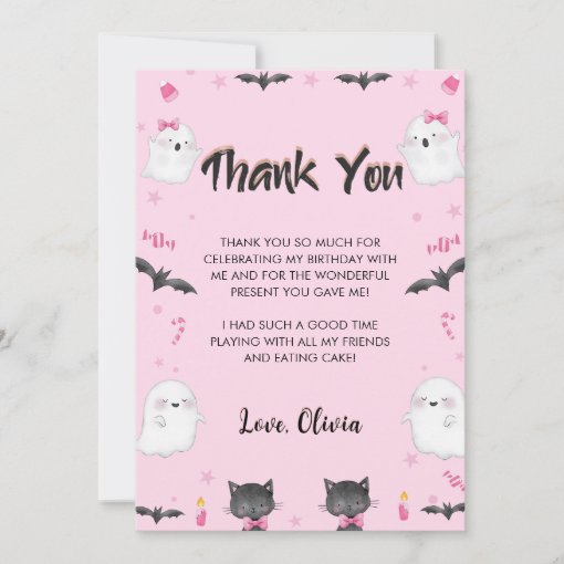 Spooky Girl Halloween Birthday Party Thank You Card | Zazzle