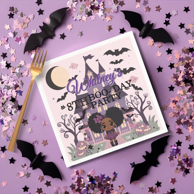 Spooky Girl Purple afro-puff Birthday Party Napkins (Spooky Girl Purple afro-puff Birthday Party Napkins)