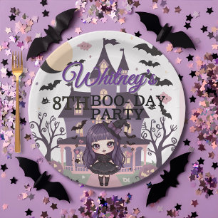 Spooky Girl Purple Birthday Party Paper Plates