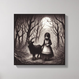 Spooky Girl With Goat Black Phillip Haunted Forest Canvas Print
