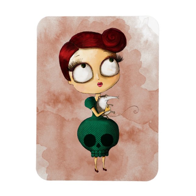 Spooky girl with Opossum Magnet (Vertical)