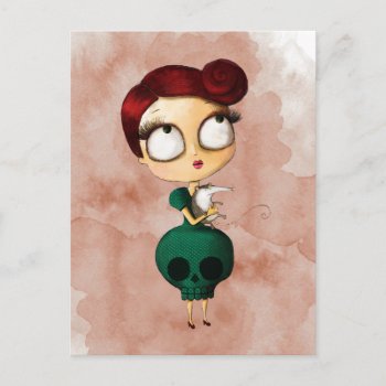 Spooky Girl With Opossum Postcard by colonelle at Zazzle