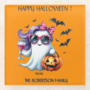 Spooky Girly Ghost Halloween Glass Coaster