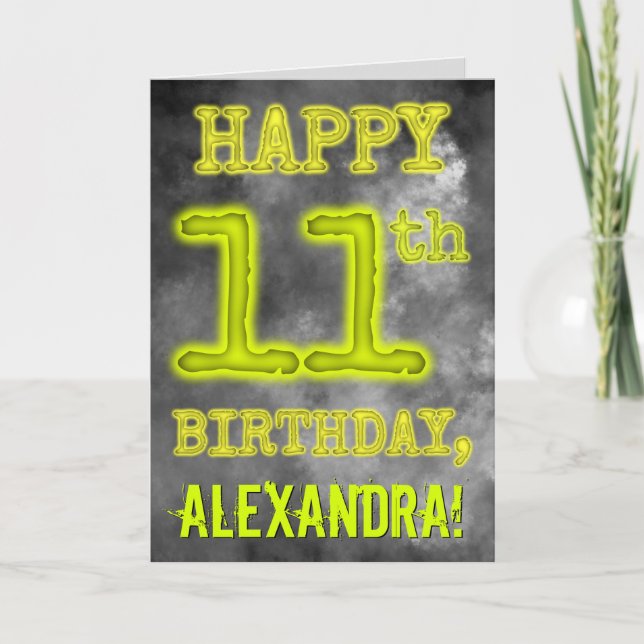 Spooky Glowing Aura Look "HAPPY 11th BIRTHDAY" Card (Front)