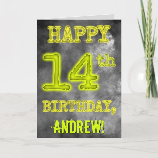 Spooky Glowing Aura Look "HAPPY 14th BIRTHDAY" Card (Front)