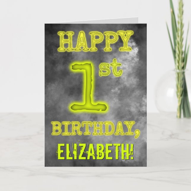 Spooky Glowing Aura Look "HAPPY 1st BIRTHDAY" Card (Front)