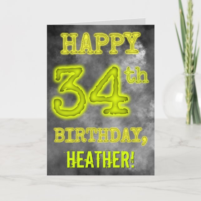 Spooky Glowing Aura Look "HAPPY 34th BIRTHDAY" Card (Front)