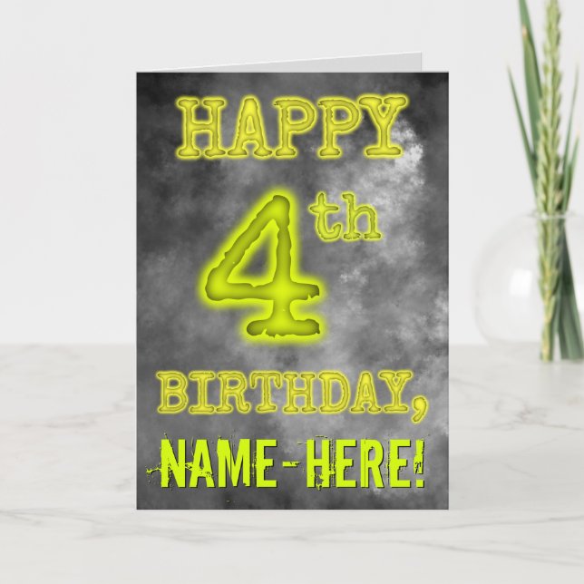 Spooky Glowing Aura Look "HAPPY 4th BIRTHDAY" Card (Front)