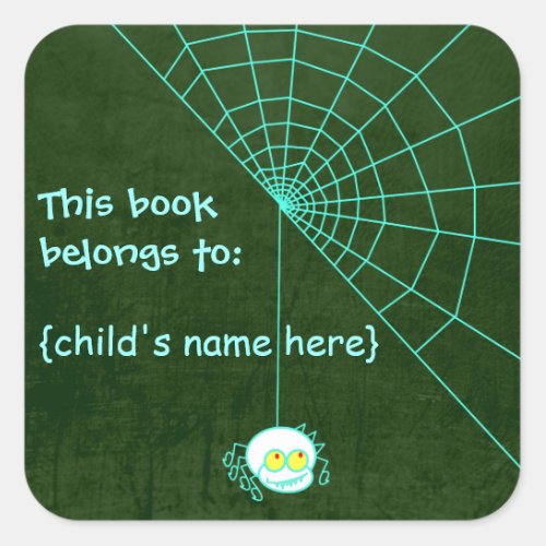 Spooky Glowing Ghostly Spider _ Book Belongs To Square Sticker