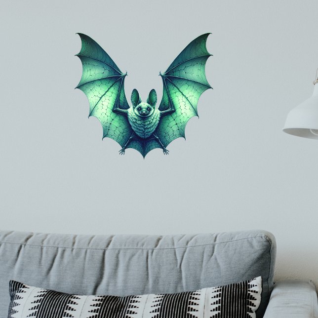Spooky Glowing green Bat Wings Spread Wall Decal (Spooky glowing green bat wings spread for Halloween on vinyl wall decal.)